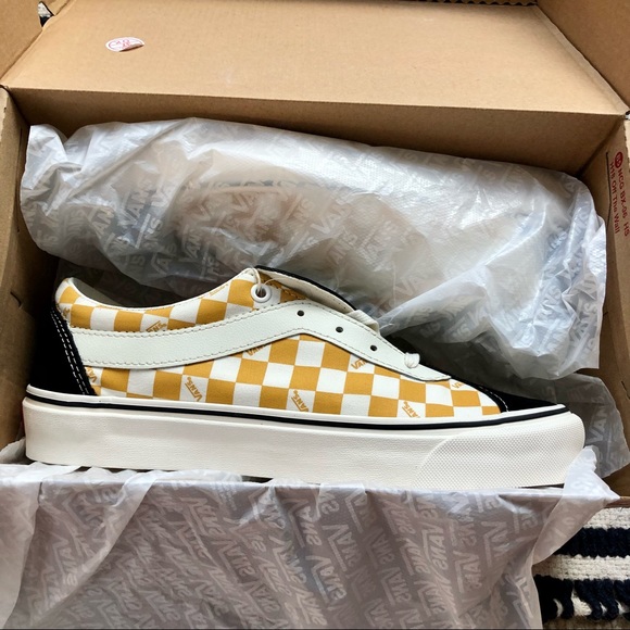 Vans Bold Ni Checkerboard Yellow Sneakers Black/Mango Mojito Retro Reissue - Picture 10 of 16